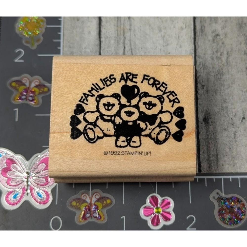 Stampin' Up! Families Are Forever Teddy Bear Hearts Rubber Stamp Wood #L90
